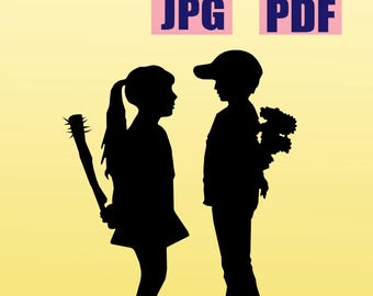 Arte callejero de grafiti de San Valentín con un niño y una niña de Banksy, plantilla, archivo recortable para Cricut. Descarga instantánea. Archivo digital.