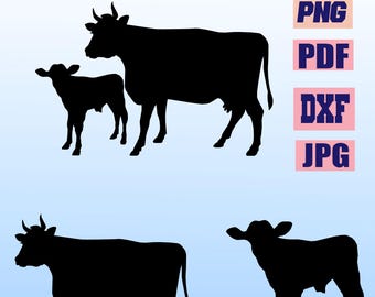 Silueta de vaca y ternero: 3 diseños, archivo vectorial (descarga digital)
