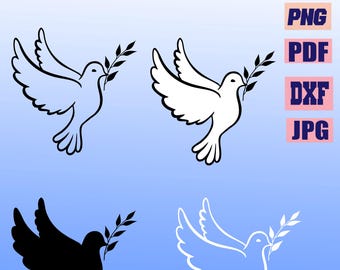 Silueta de una paloma de la paz con una rama de olivo (archivo digital)