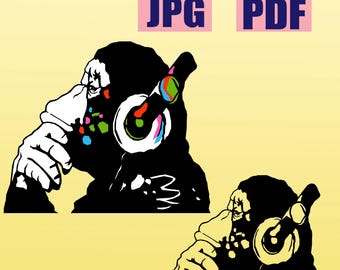 Arte de grafiti de Banksy DJ Monkey (svg, png, pdf, jpg) Archivo digital