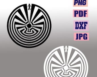 Hombre en el laberinto, símbolo indio de la vida, archivo vectorial (descarga digital)