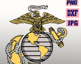 Emblema del Cuerpo de Marines de los Estados Unidos (USMC) de los Marines de EE. UU., águila, globo, ancla, insignia, archivo recortado Cricut. Descargar archivo digital