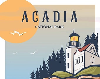 Acadia Lighthouse Illustration