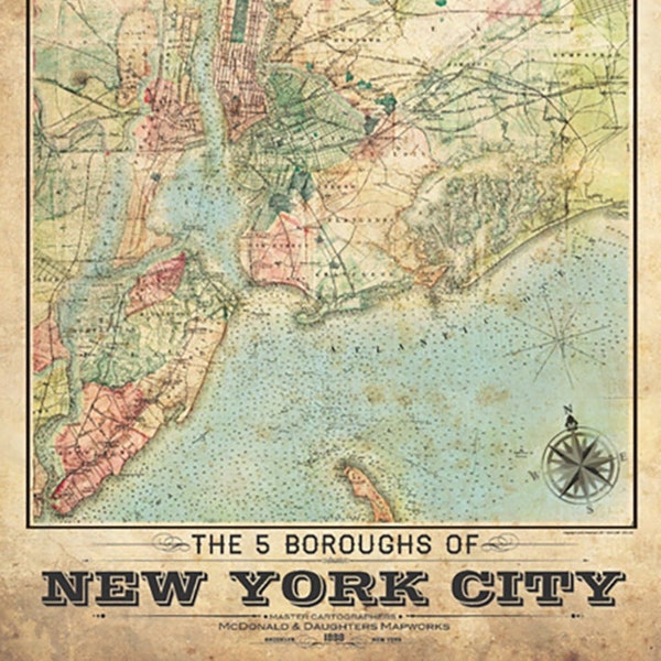 5 Borough New York City Vintage Remixed Map