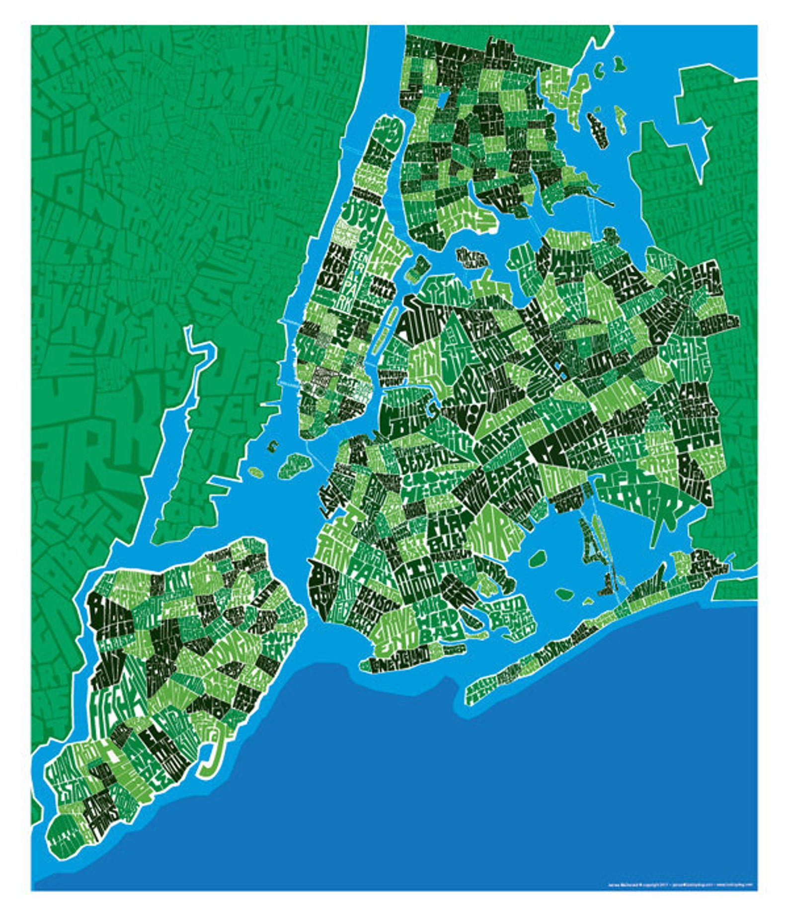 New York City 5 Boro Type Map With Custom Colors or | Etsy