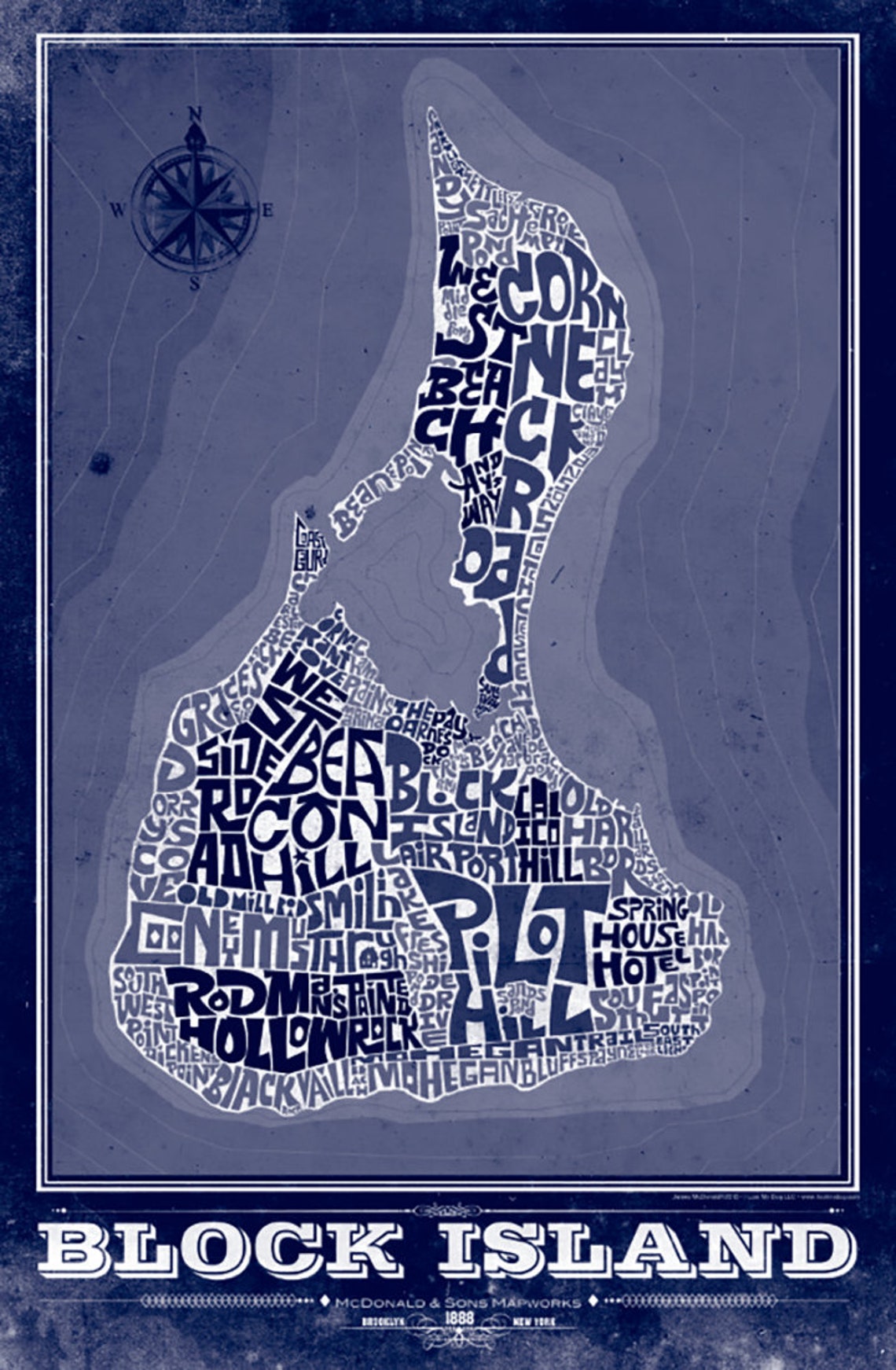 Block Island Type Map - Etsy