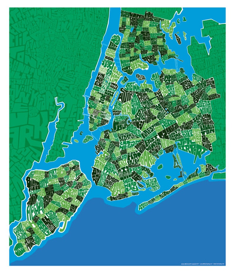 The Five Boroughs Type Map | Etsy