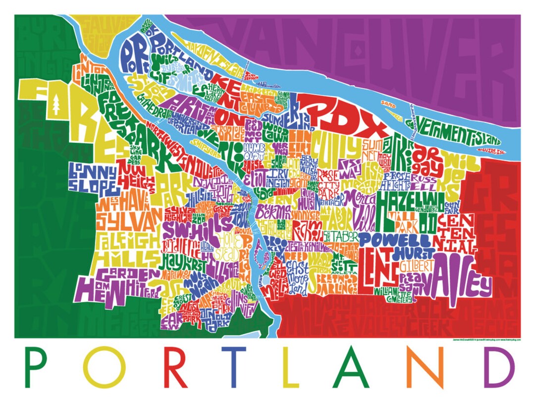 Portland Type Map Etsy
