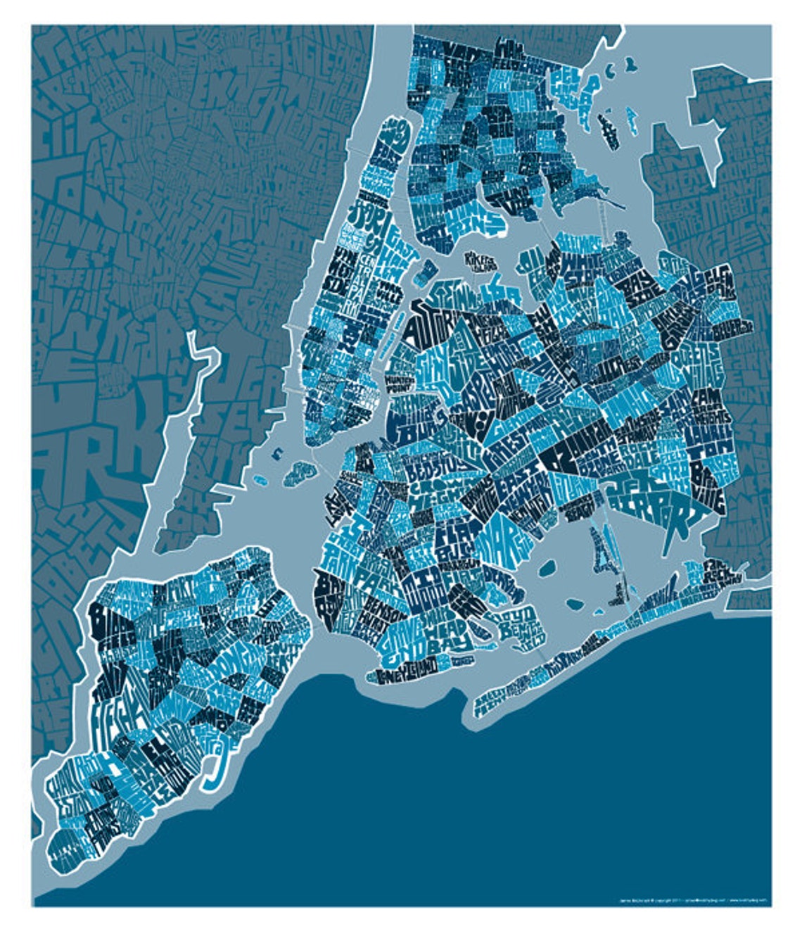 New York City 5 Boro Type Map With Custom Colors or | Etsy