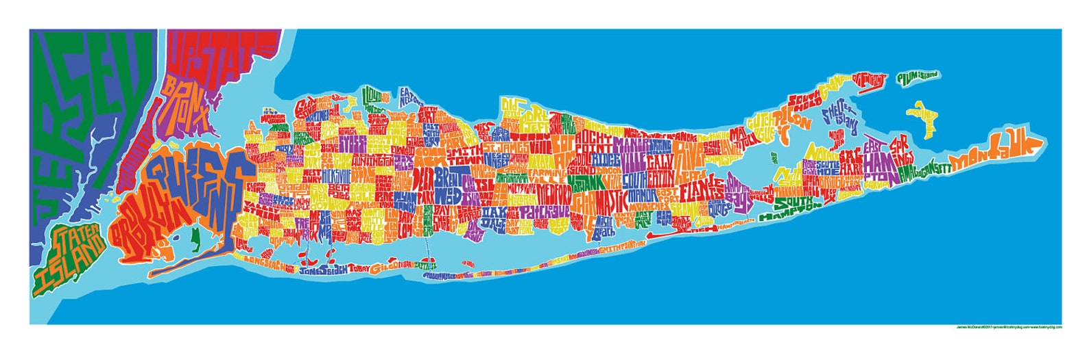 Long Island Rainbow Type Map Etsy