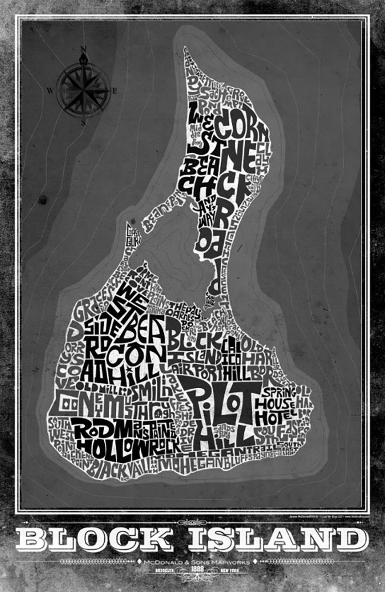 Block Island Type Map - Etsy
