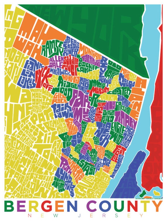 Bergen County Type Map Etsy