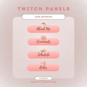 PINK TWITCH PANELS, Cafe Aesthetic, Pastry Theme, Cute Twitch Panels, Stream Overlay Set, Panels for Twitch