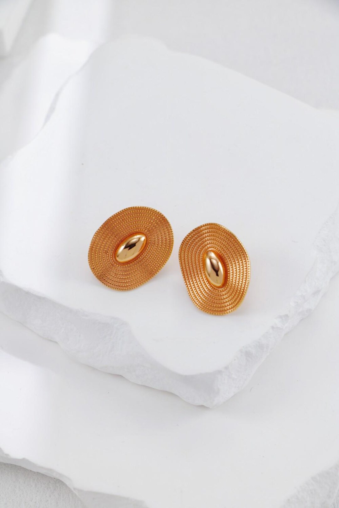Oval Ripple Ripple Oval Statement Earrings – Gold Plated or Sterling Silver ...