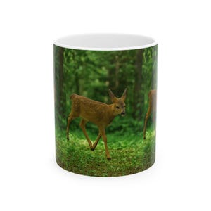 Deer in the Woods Ceramic Mug, Nature Lover Gift, Coffee Cup for Holidays, Forest Decor, Wildlife Enthusiast