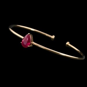 925 Sterling Silver Pear Ruby Cuff Bangle, Gemstone Bangle Jewelry, Minimalist Dainty Birthstone Bangle, Gold Vermeil Bracelet, Gift for Her