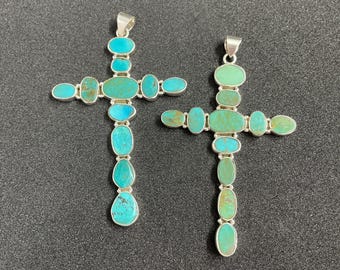 Naturligt tibetanskt turkoshänge, platt korshänge, förlovningshänge, decemberfödelsestensring, inhemska boho-hängen, present till henne