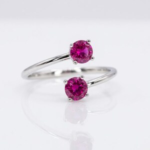 Created Ruby Ring, 2 Stone Ruby Ring, Ruby Gemstone Dainty Ring, July Birthstone Ring, Last Minute Gift for Her, Minimalist Adjustable Ring,