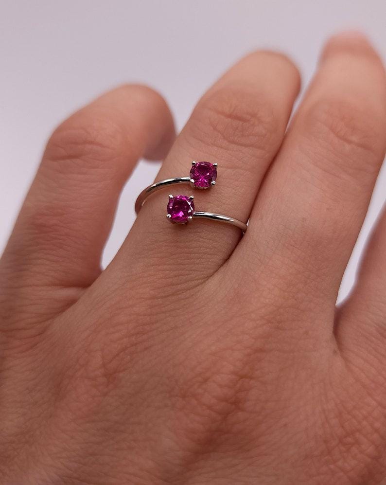 Skapad rubinring, rubinring med 2 stenar, fin rubinring med ädelsten, ring med födelsesten i juli, sista minuten-present till henne, minimalistisk justerbar ring, bild 6