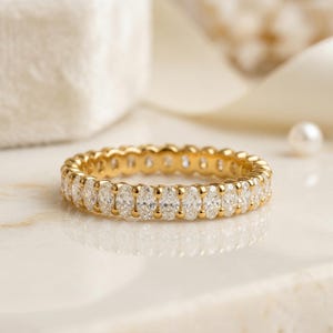 Oval Cut Moissanite Full Eternity Wedding Ring, Gold Plated Oval Moissanite Women Band, Unique Matching Stackable Anniversary Ring for Gift,