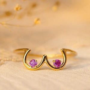 Lesbian Ring, Pink Ruby Gemstones Ring, Funny Feminist Pride Jewelry, Minimalist Gold Plated Ring, Feminist Gift, Dainty Statement Ring,