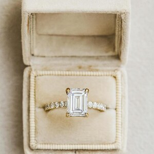 Emerald Cut CZ Diamond Engagement Ring, Yellow Gold Plated Wedding Ring, Stackable Promise Ring, Anniversary Gift For Wife, Diamond Ring,