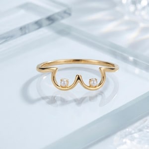 Pearl Lesbian Pride Ring, White Gemstone Ring, Two Stone Stackable Ring, June Birthstone Ring, White Pearl Ring, Minimalist Promise Ring