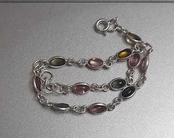 Justerbart armband med multiturmalin och ädelsten i 925 sterlingsilver, minimalistiska smycken för kvinnor, present till henne, handgjorda smycken i natursten