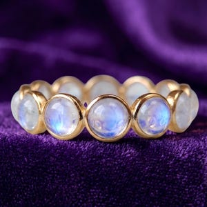 Rainbow Moonstone Eternity Ring, Moonstone Ring Band, Gold Plated Gemstone Ring, Birthday Gift, Rainbow Eternity Band Ring, Gifts for Her