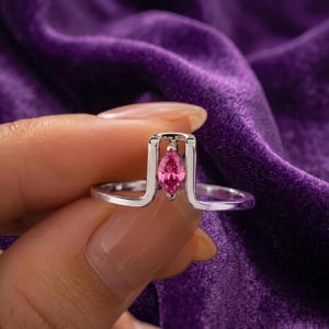 Marquise Pink Sapphire Ring Cover for Oura Ring Sterling Silver Dainty Stackable Ring Minimal Jewelry Gift, 925 Sterling Silver Promise Ring