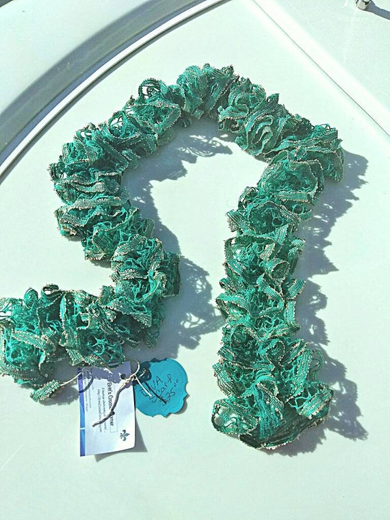 Turquoise Sparkle Handmade Crocheted Fashion Ruffle Scarf