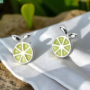 Lime Stud Earrings, 925 Sterling Silver, Lemon Lime Earrings, Citrus Style Jewellery, Fruit Inspired, Nature Earrings, Cute Silver Lime Gift