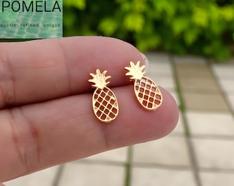 Mini pendientes de piña dorados: joyería tropical de plata de ley 925