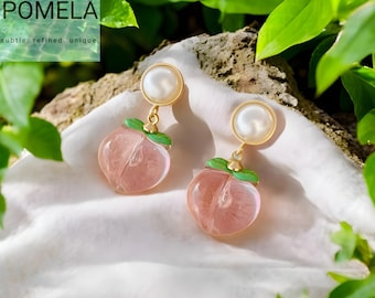 Acryl-perzik oorbellen, sterlingzilver, fruitsieraden