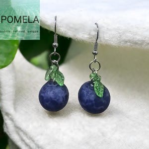 Blueberry Dangle Drop Earrings, 925 Silver Hook, Nature Inspired, Fruit Earrings, Cute Berry Earring Gift, Spring Summer Fruit Jewelry Gift