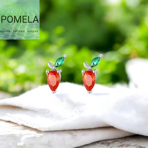 Carrot Zircon Stud Earrings, Nature Inspired, Cute Carrot Jewellery, Gardener Gift, Fruit Vegetable Earring, Cute Spring Carrot Earring Gift