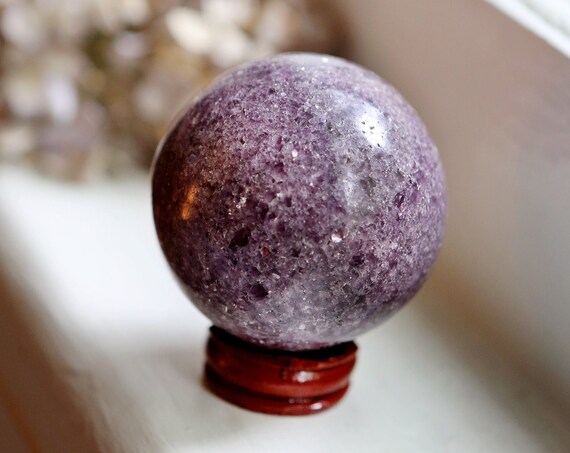 Very Sparkly and Deep Purple Lepidolite Sphere / Small Sphere Stand Included / High Quality Gemmy Lepidolite Sphere Measures Approx 54mm