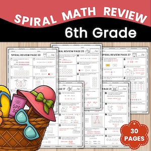 6th Grade Spiral Math| Summer Review Worksheets| Daily warm-ups| Test Prep