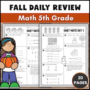 Fall Themed Math Daily Review Worksheets for 5th Grade (No Prep)|