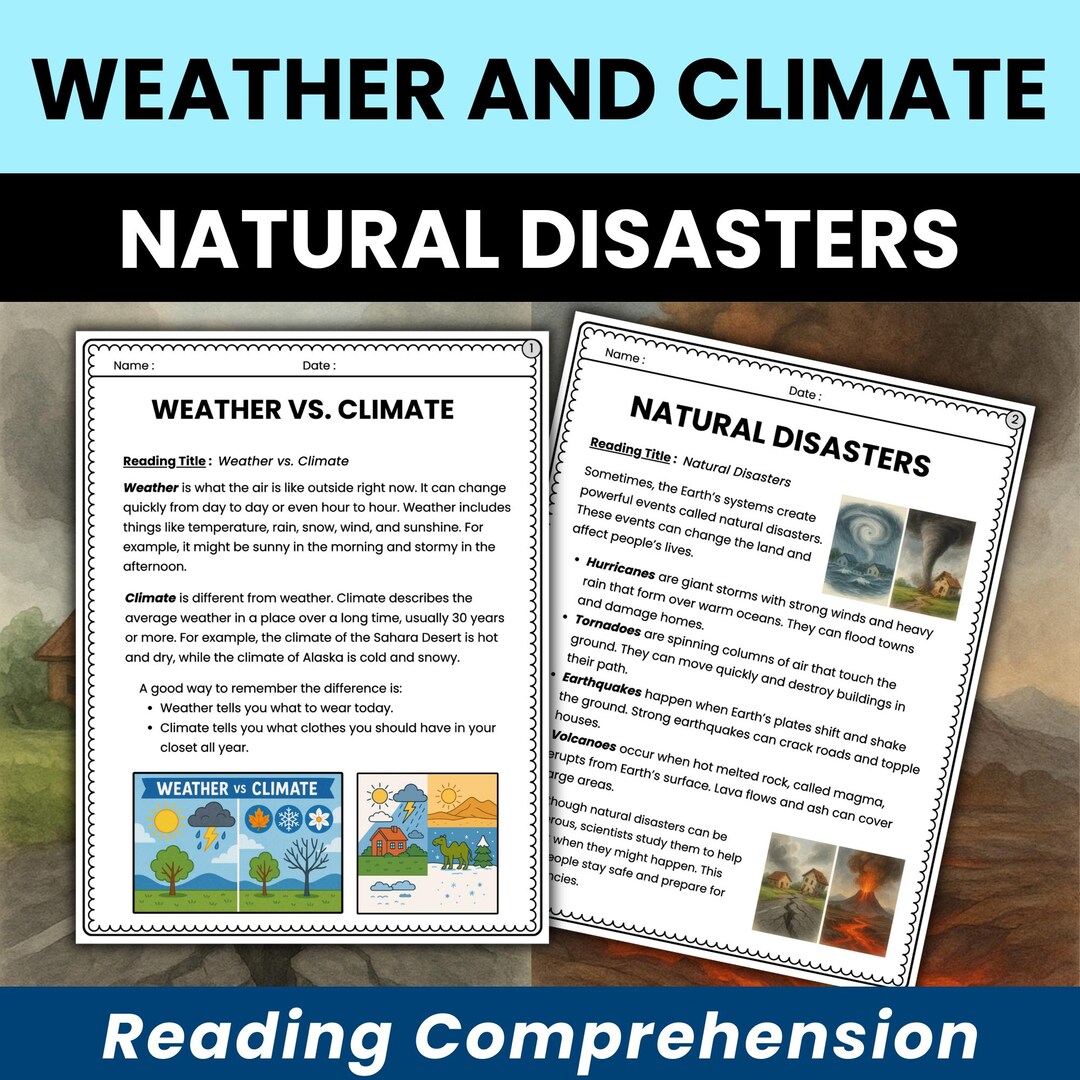 Weather Vs. Climate & Natural Disasters Worksheets | 4th and 5th Grade ...