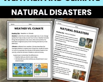 Weather vs. Climate & Natural Disasters Worksheets | 4th and 5th Grade Science Reading Comprehension