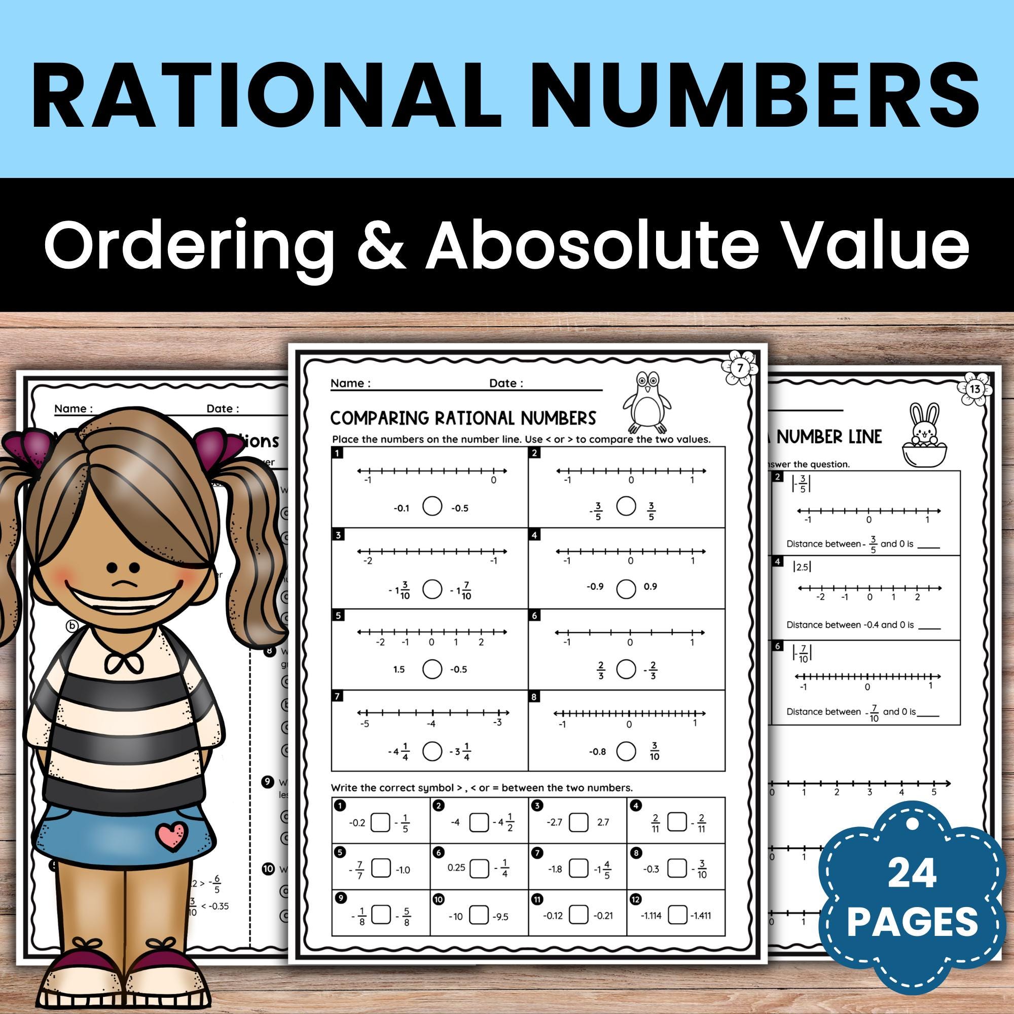 Rational Numbers & Absolute Value Worksheets: Grade 6 Math