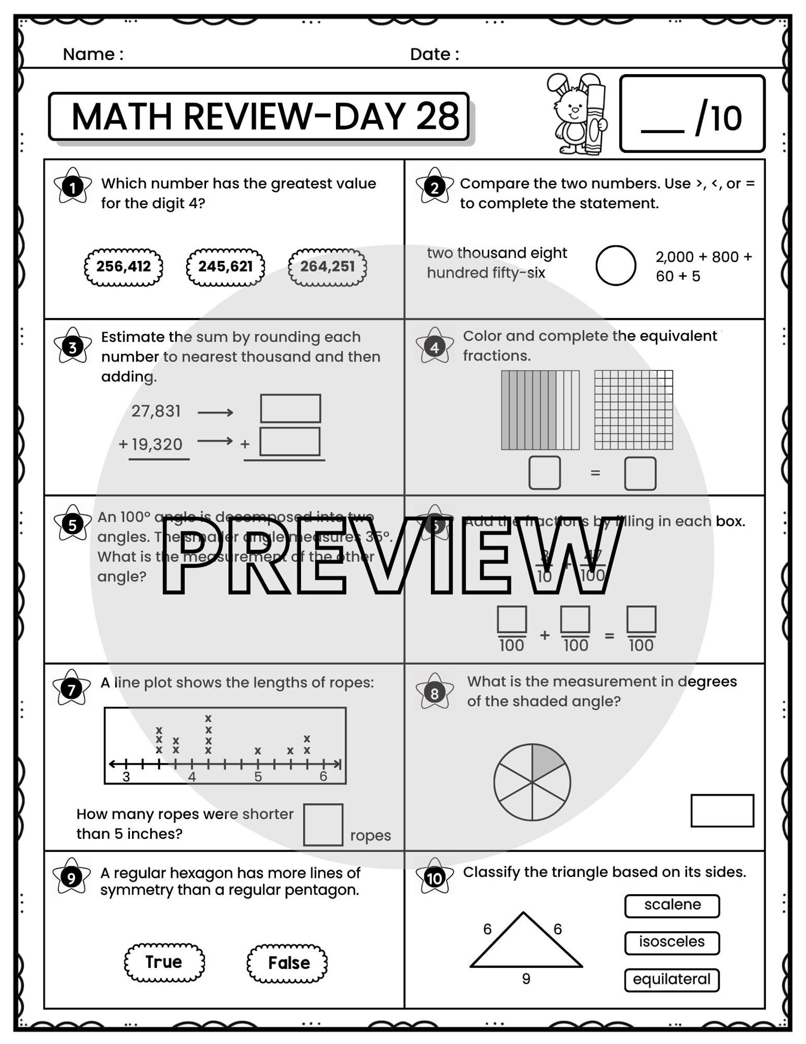 5th Grade Math Review Worksheets: Daily Spiral Practice (30 Pages PDF ...