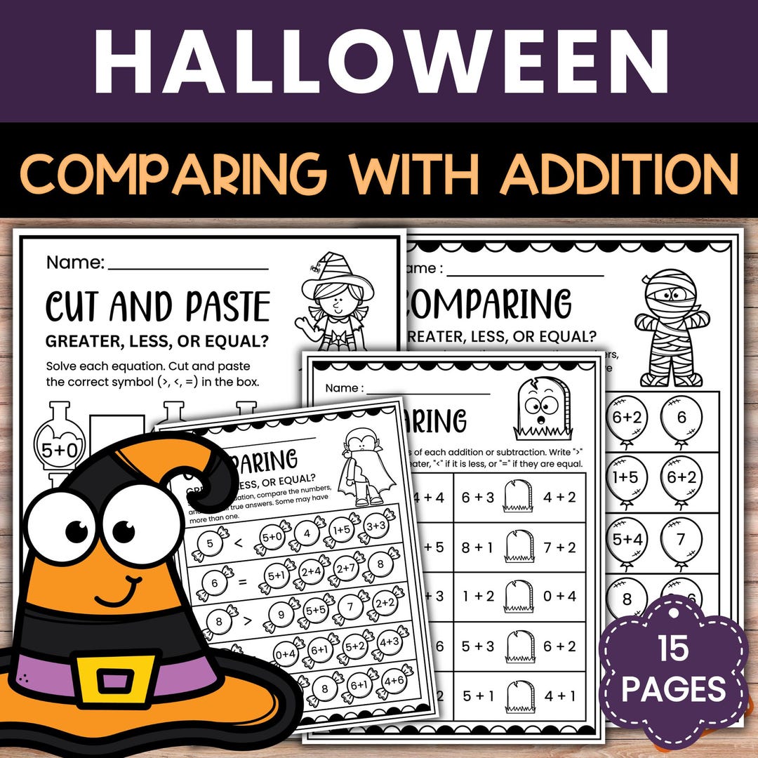Halloween Math Worksheets: Addition, Comparing Numbers to Ten ...