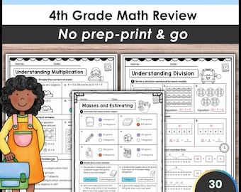 Back to School 4th Grade Math Packet| 3rd Grade Review Activities| No Prep