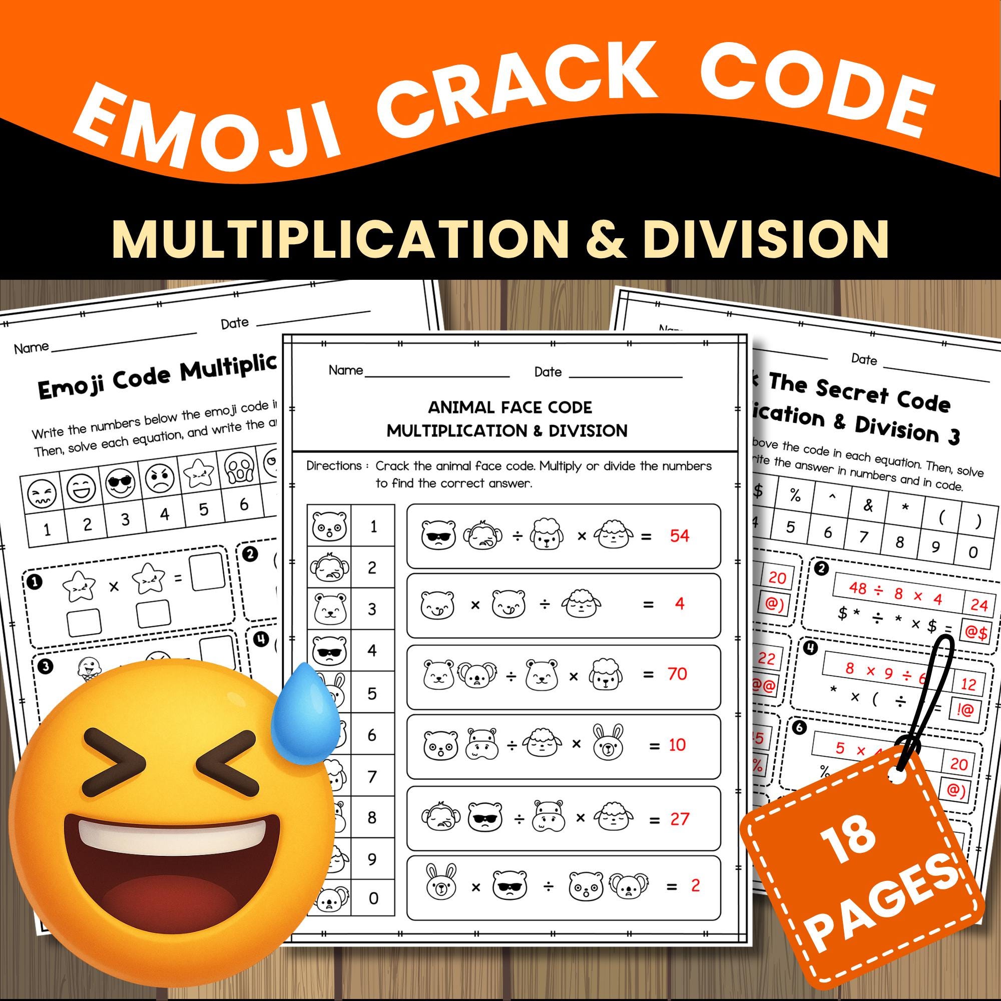 Emoji Secret Code Math Worksheets: Multiplication & Division, 3rd-4th ...