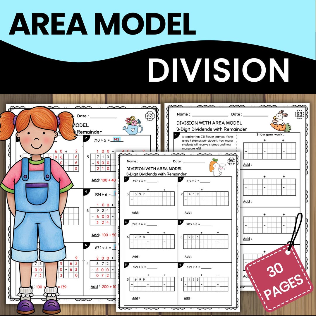 Spring Division Worksheets: Area Model Math Practice (PDF Download) - Etsy