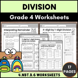 4th Grade Division Worksheets | Long Division with Remainders Practice 4.NBT.B.6