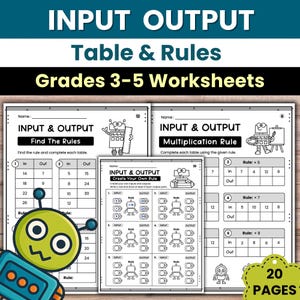 Input Output Tables and Rules Worksheets | Add, Subtract, Multiply & Divide | Grades 3–5