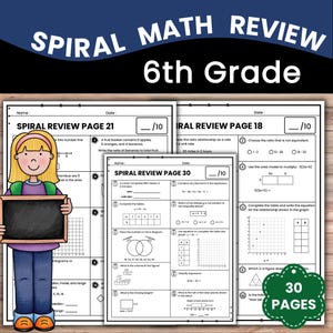 6th Grade Math Spiral Review Worksheets, Daily Math Warm-Ups, Fractions Ratios Expressions